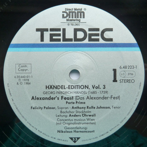 Georg Friedrich Händel, Felicity Palmer, Anthony Rolfe Johnson, Stephen Roberts, Stockholm Bach Choir, Concentus Musicus Wien, Nikolaus Harnoncourt – Alexander's Feast (2xLP) LP vinyl record, image 5 of 8