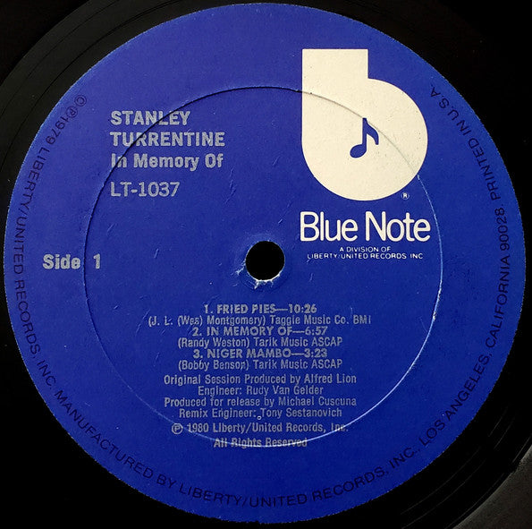 Stanley Turrentine – In Memory Of LP vinyl record, image 3 of 4
