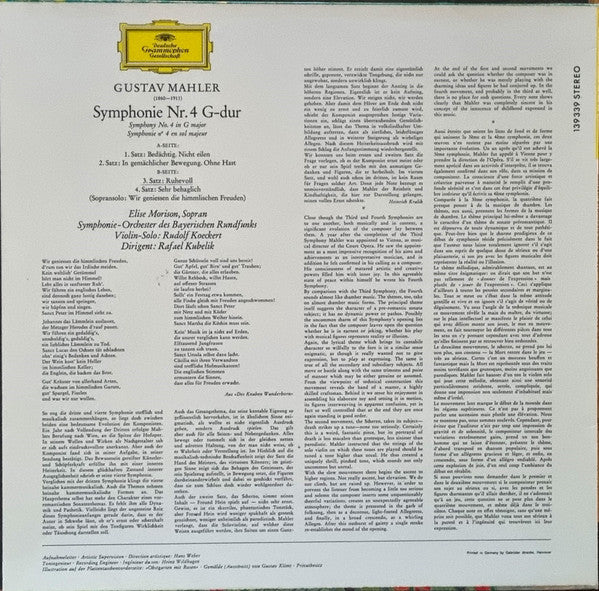 Gustav Mahler, Rafael Kubelik, Elsie Morison, Symphonie-Orchester Des Bayerischen Rundfunks – Symphonie Nr. 4 LP vinyl record, image 3 of 3