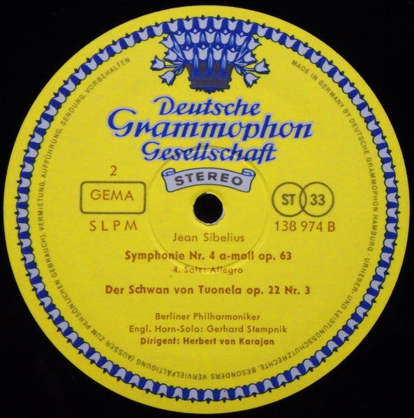 Jean Sibelius, Berliner Philharmoniker, Herbert von Karajan – Symphonie Nr. 4 / Der Schwan Von Tuonela LP vinyl record, image 4 of 4