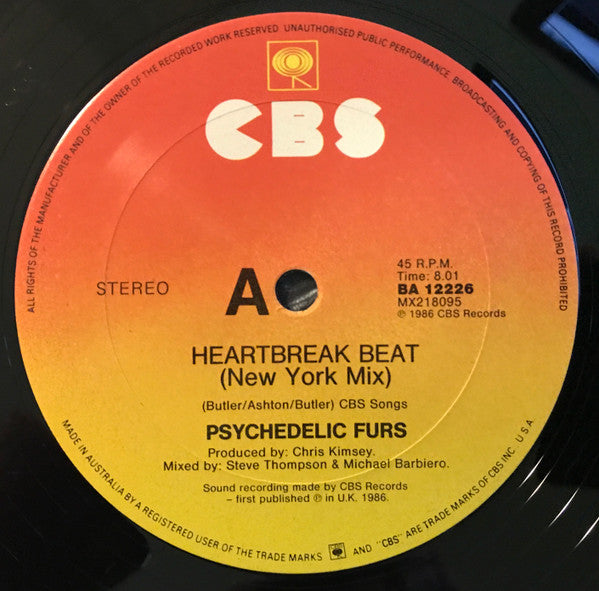 The Psychedelic Furs – Heartbreak Beat (New York Mix) 12" vinyl record, image 3 of 4