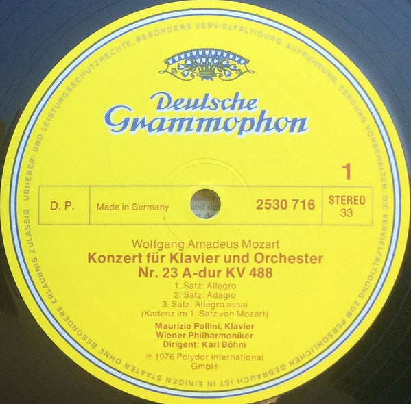 Wolfgang Amadeus Mozart, Maurizio Pollini, Karl Böhm, Wiener Philharmoniker – Klavierkonzerte = Piano Concertos K. 488 & K. 459 LP vinyl record, image 3 of 4