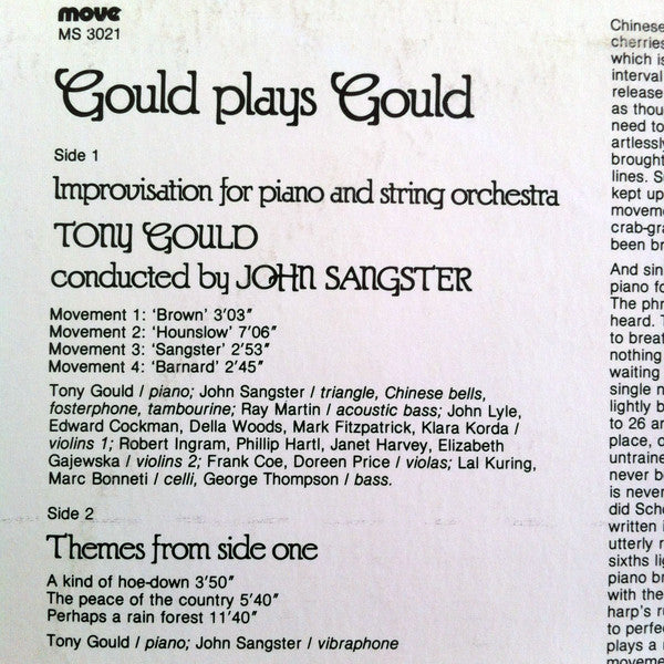 Tony Gould, John Sangster, Ray Martin, The Pro Musica Strings – Gould Plays Gould LP vinyl record, image 3 of 7