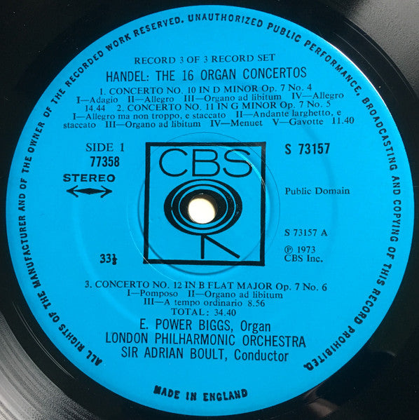 Georg Friedrich Händel, E. Power Biggs, Sir Adrian Boult, London Philharmonic Orchestra – The Sixteen Organ Concertos (3xLP) LP vinyl record, image 7 of 10