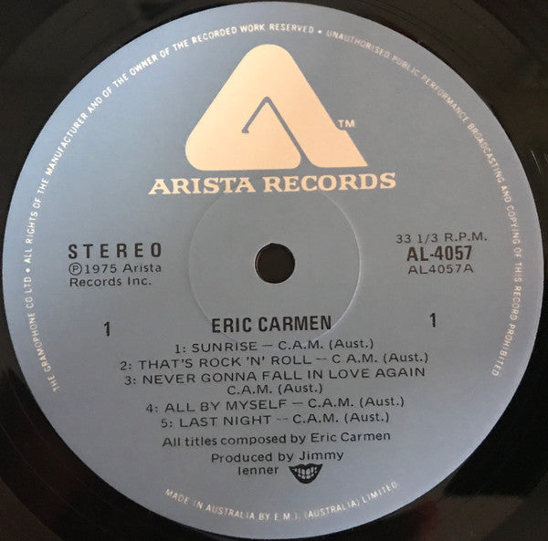 Eric Carmen – Eric Carmen LP vinyl record, image 5 of 6