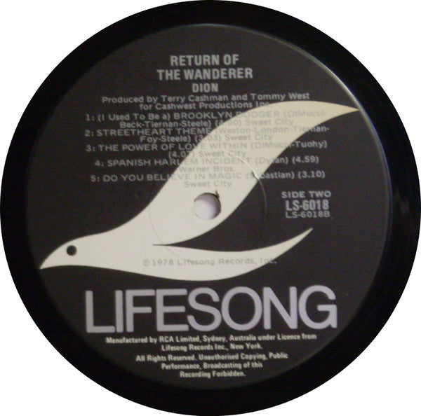 Dion – Return Of The Wanderer LP vinyl record, image 4 of 4