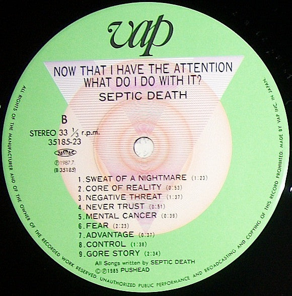 Septic Death – Now That I Have The Attention What Do I Do With It? LP vinyl record, image 4 of 7