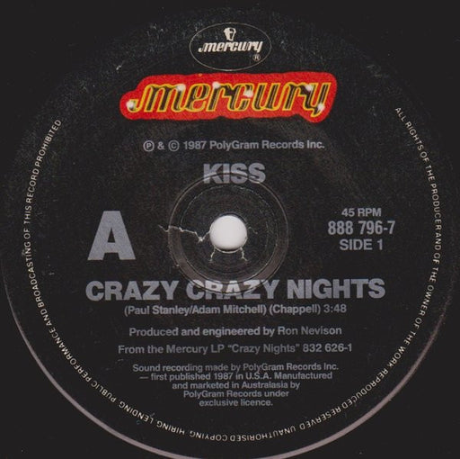 Kiss – Crazy Crazy Nights 7" vinyl record, image 1 of 3