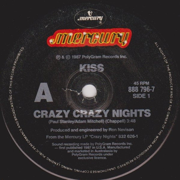 Kiss – Crazy Crazy Nights 7" vinyl record, image 1 of 3