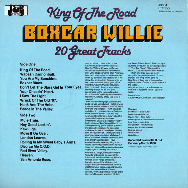 Boxcar Willie – King Of The Road 20 Great Tracks LP vinyl record, image 2 of 4