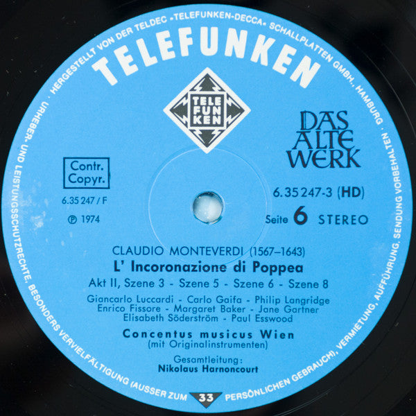 Claudio Monteverdi, Helen Donath, Elisabeth Söderström, Cathy Berberian, Paul Esswood, Concentus Musicus Wien, Nikolaus Harnoncourt – Die Krönung Der Poppea (5xLP) LP vinyl record, image 8 of 10