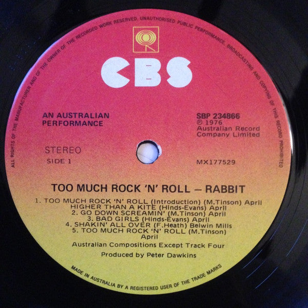 Rabbit – Too Much Rock 'n' Roll LP vinyl record, image 3 of 5