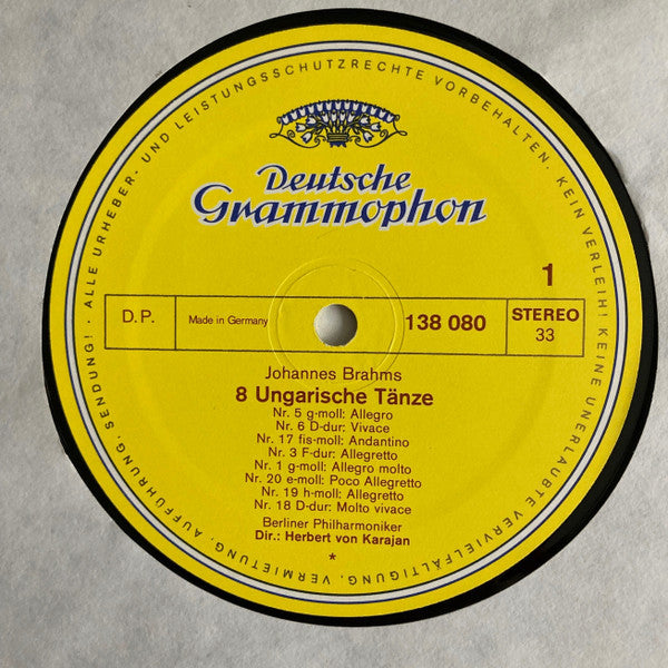 Johannes Brahms, Antonín Dvořák, Berliner Philharmoniker, Herbert Von Karajan – Dances By Brahms & Dvořák LP vinyl record, image 3 of 4