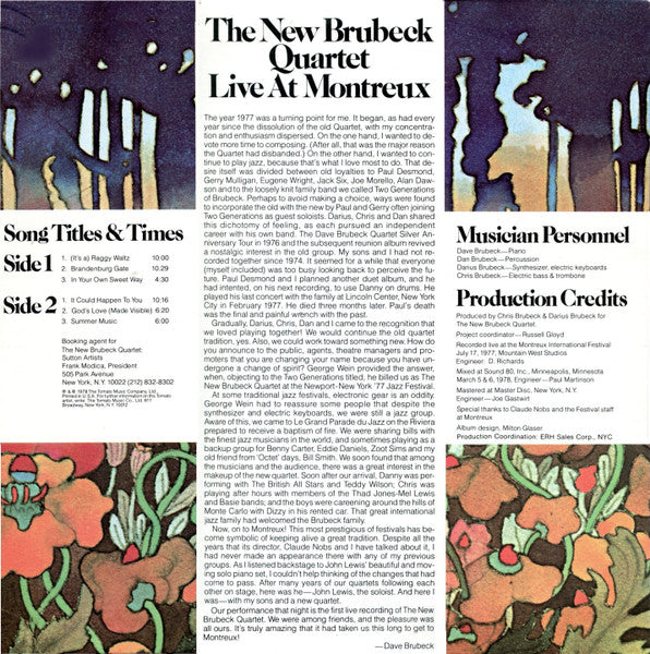 The New Brubeck Quartet – Live At Montreux LP vinyl record, image 2 of 8