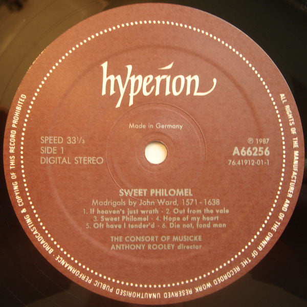 John Ward, The Consort Of Musicke, Anthony Rooley – Sweet Philomel (Madrigals By John Ward) LP vinyl record, image 3 of 4