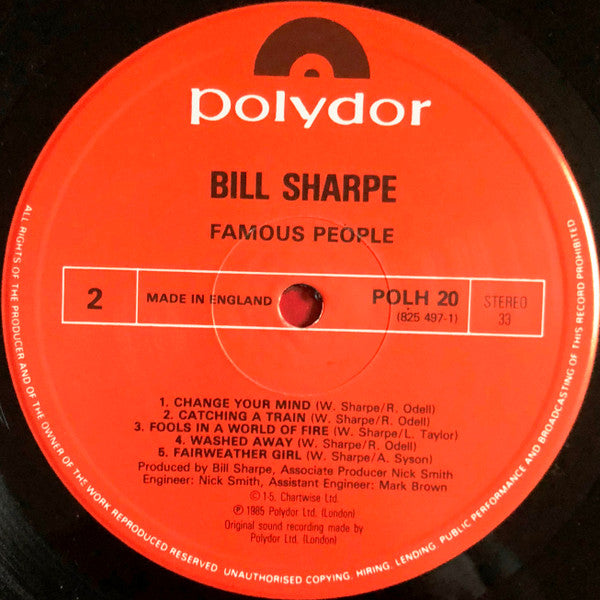 Bill Sharpe – Famous People LP vinyl record, image 4 of 4