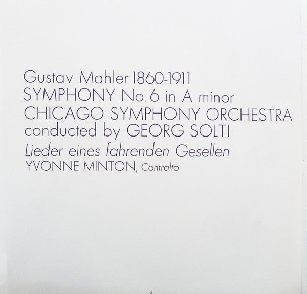 Gustav Mahler, Chicago Symphony Orchestra, Georg Solti, Yvonne Minton – Symphony No. 6 In A Minor / Lieder Eines Fahrenden Gesellen (2xLP) LP vinyl record, image 7 of 10
