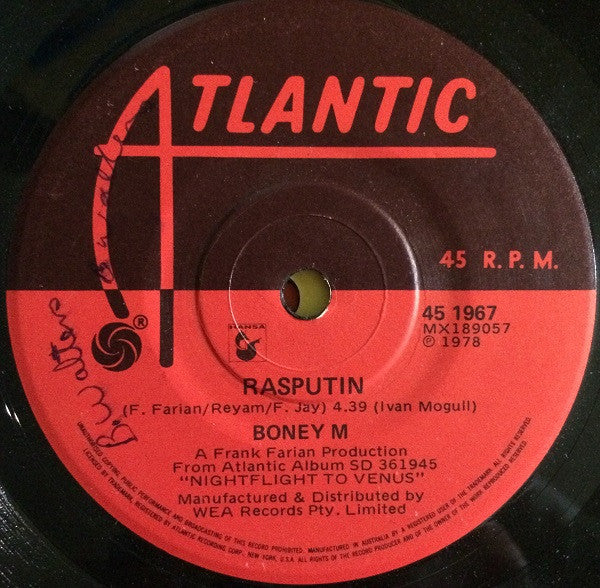 Boney M. – Rasputin 7" vinyl record, image 2 of 3