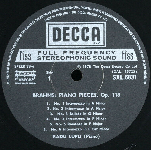 Johannes Brahms, Radu Lupu – Radu Lupu Plays Brahms LP vinyl record, image 3 of 6