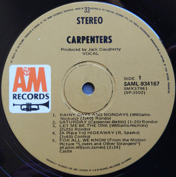 Carpenters – Carpenters LP vinyl record, image 3 of 4