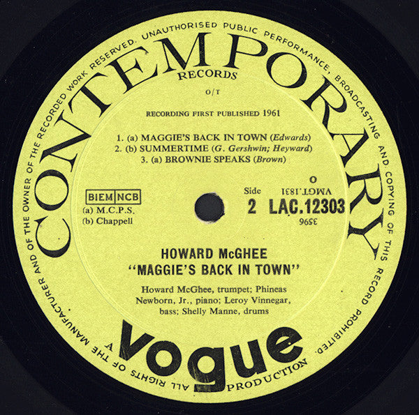 Howard McGhee – Maggie's Back In Town!! LP vinyl record, image 4 of 4