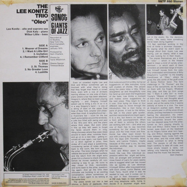 The Lee Konitz Trio – Oleo LP vinyl record, image 2 of 5