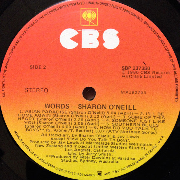 Sharon O'Neill – Words LP vinyl record, image 7 of 7