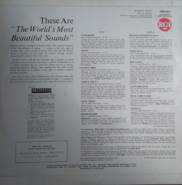 Miriam Makeba – Makeba Sings! LP vinyl record, image 2 of 4
