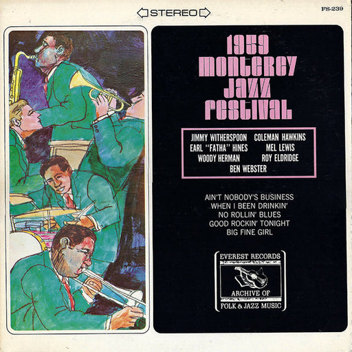 Jimmy Witherspoon, Coleman Hawkins, Earl Hines, Mel Lewis, Woody Herman, Roy Eldridge, Ben Webster – 1959 Monterey Jazz Festival LP vinyl record, image 1 of 4