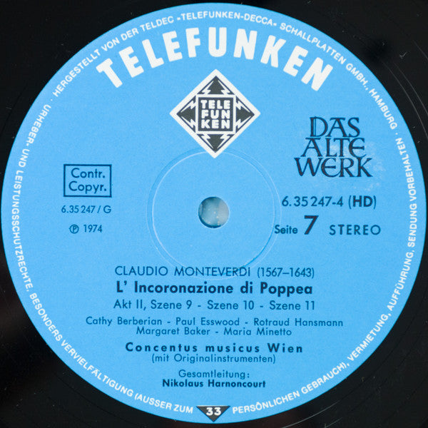 Claudio Monteverdi, Helen Donath, Elisabeth Söderström, Cathy Berberian, Paul Esswood, Concentus Musicus Wien, Nikolaus Harnoncourt – Die Krönung Der Poppea (5xLP) LP vinyl record, image 9 of 10