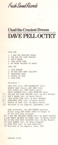 Dave Pell Octet – I Had The Craziest Dream LP vinyl record, image 3 of 5
