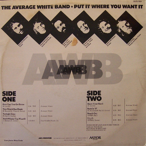 Average White Band – Put It Where You Want It LP vinyl record, image 2 of 2