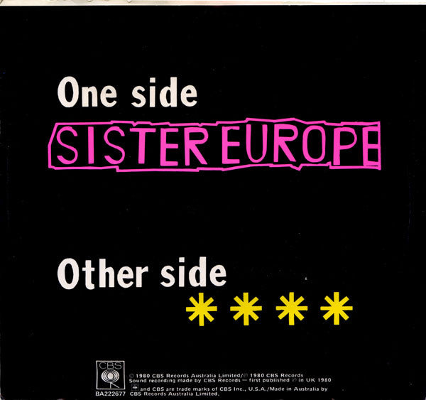 The Psychedelic Furs – Sister Europe 7" vinyl record, image 2 of 2