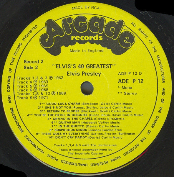 Elvis Presley – Elvis' 40 Greatest (2xLP) LP vinyl record, image 7 of 7