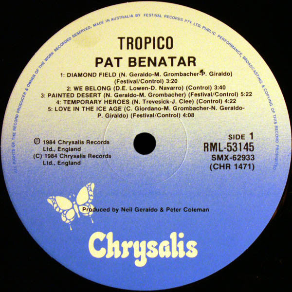 Pat Benatar – Tropico LP vinyl record, image 3 of 6