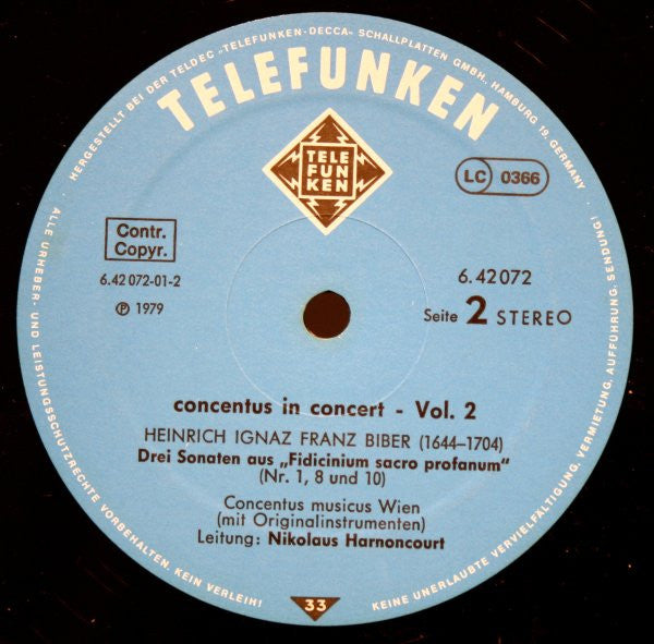 Concentus Musicus Wien, Nikolaus Harnoncourt – Concentus In Concert (Holland Festival - Vol. 2) LP vinyl record, image 4 of 4