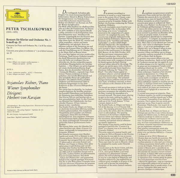 Pyotr Ilyich Tchaikovsky, Sviatoslav Richter, Herbert von Karajan, Wiener Symphoniker – Klavierkonzert Nr.1 B-moll · Piano Concerto No. 1 In B Flat Minor LP vinyl record, image 2 of 6