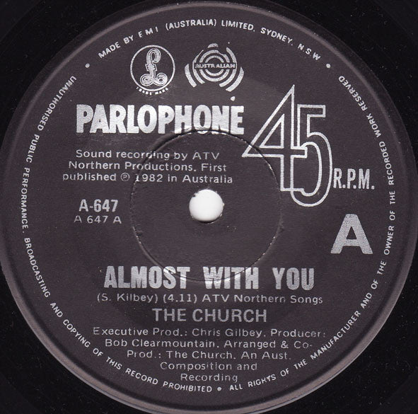 The Church – Almost With You 7" vinyl record, image 1 of 3