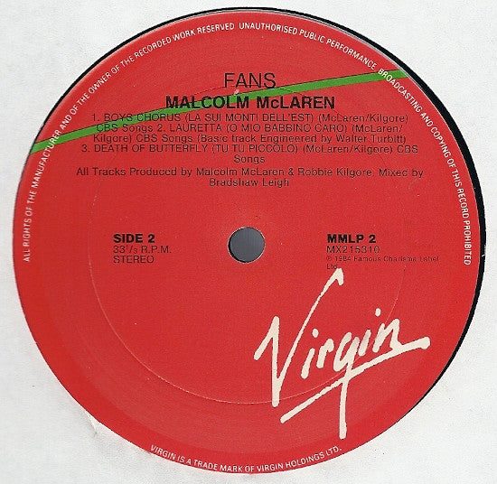 Malcolm McLaren – Fans LP vinyl record, image 4 of 4
