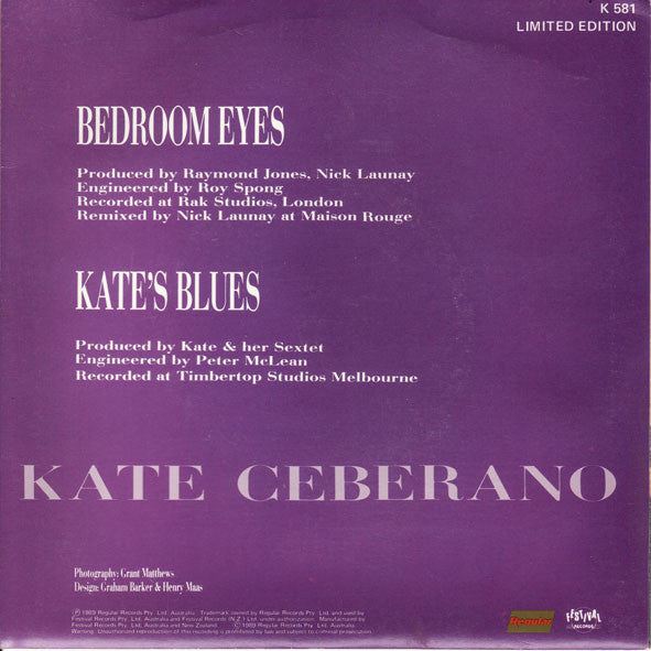 Kate Ceberano – Bedroom Eyes 7" vinyl record, image 2 of 4