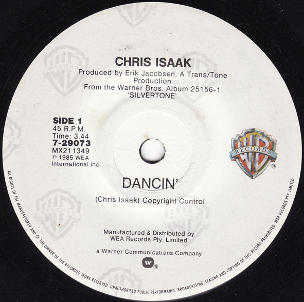 Chris Isaak – Dancin' 7" vinyl record, image 1 of 2