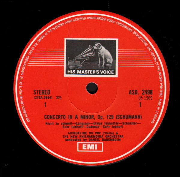 Robert Schumann, Camille Saint-Saëns, Jacqueline Du Pré, Daniel Barenboim, New Philharmonia Orchestra – Cello Concerto In A Minor, Cello Concerto No.1 In A Minor LP vinyl record, image 3 of 3