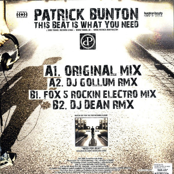 Patrick Bunton – This Beat Is What You Need 12" vinyl record, image 2 of 2