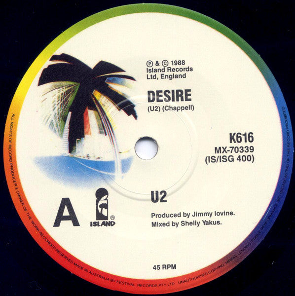 U2 – Desire 7" vinyl record, image 3 of 3