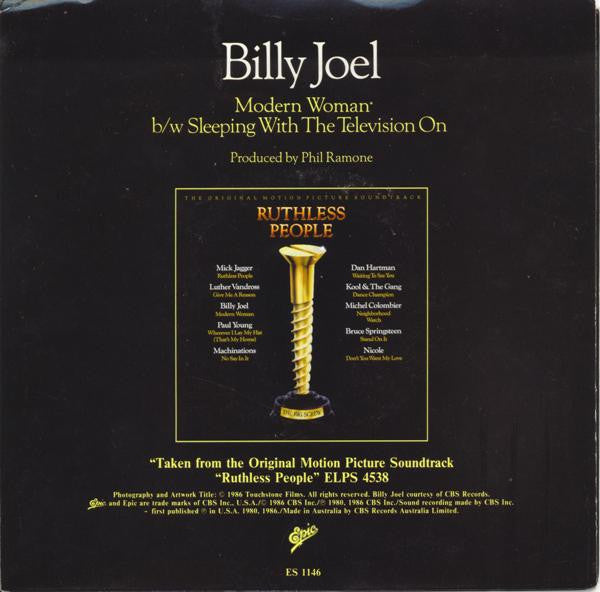 Billy Joel – Modern Woman 7" vinyl record, image 2 of 4