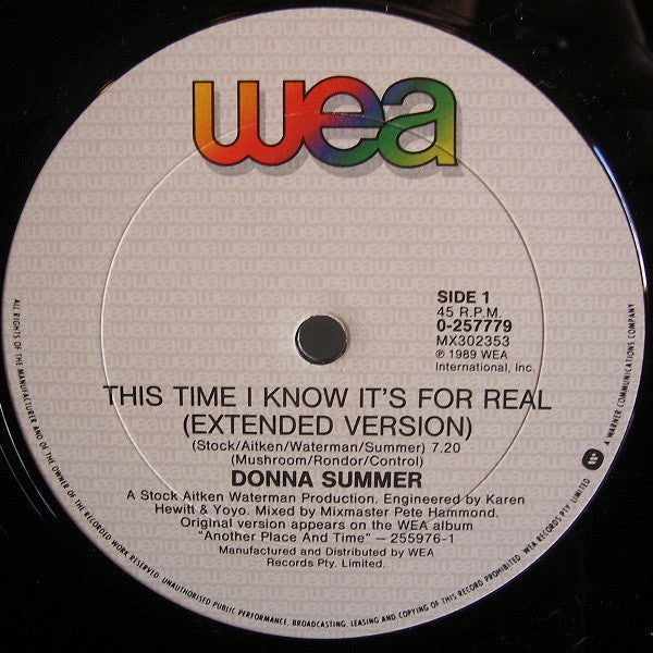 Donna Summer – This Time I Know It's For Real 12" vinyl record, image 3 of 4
