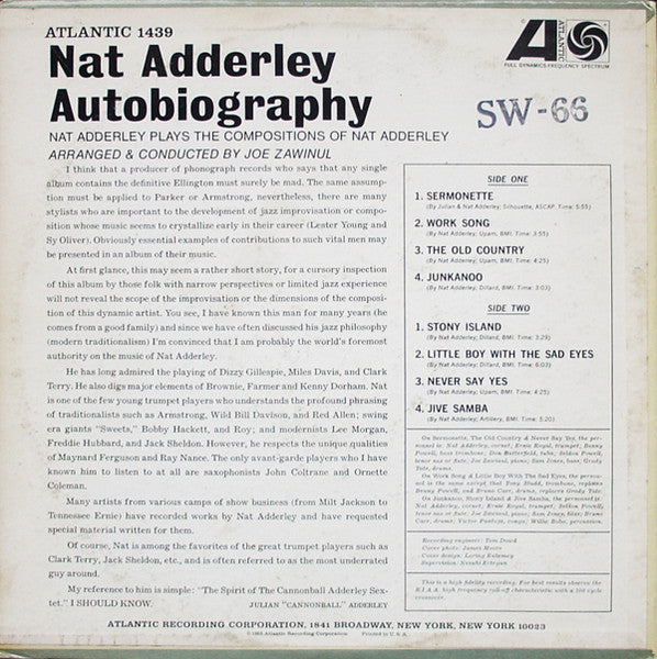 Nat Adderley – Autobiography LP vinyl record, image 2 of 3