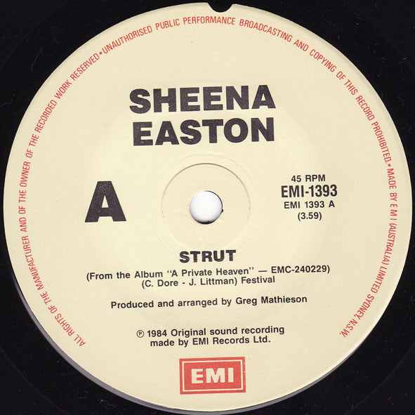 Sheena Easton – Strut 7" vinyl record, image 2 of 3