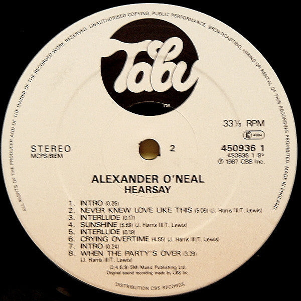 Alexander O'Neal – Hearsay LP vinyl record, image 4 of 8