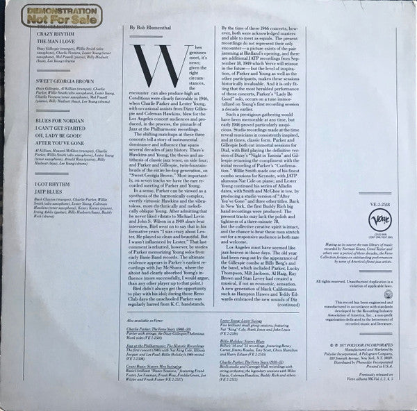 Jazz At The Philharmonic – Bird And Pres: The '46 Concerts (2xLP) LP vinyl record, image 4 of 10